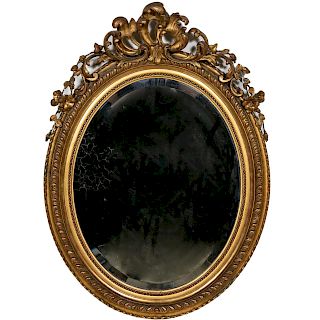 19th C. French Louis XVI Style Oval Gilt Mirror