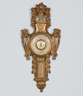 French Louis XVI Style Gilt Hanging Barometer