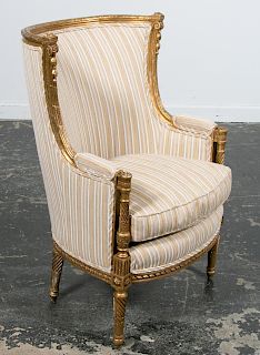 Louis XVI Style Giltwood Upholstered  Armchair