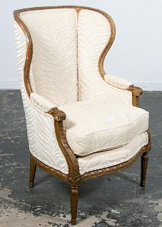 Louis XVI Style Upholstered Giltwood Armchair