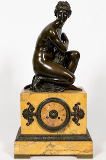 C. 1830, French Bronze and Sienna Marble Clock