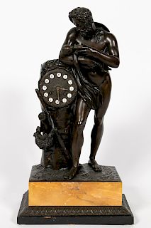 19th C. French Bronze and Marble Figural Clock