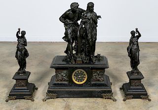 Dumege Signed, Classical Bronze Garniture Clock