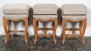 Three, Small French Style Upholstered Top Stools