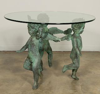 Bronze Three Putti Glass Top Table, After Moreau