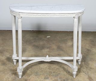 French  Louis XVI Style White Console Table.