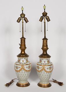 *Pr., 19th C. French Sevres Style Porcelain Lamps