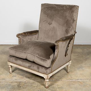 French Louis XVI Ratchet Bergere in Silk-Work