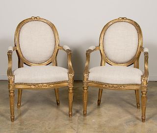 Pair of 19th C. French Louis XVI Style Gilt Chairs