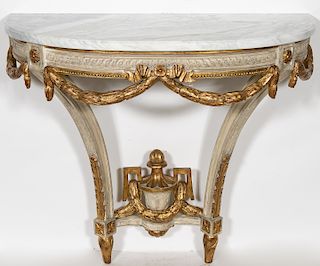 19th C. French Painted and Gilt Marble Top Console