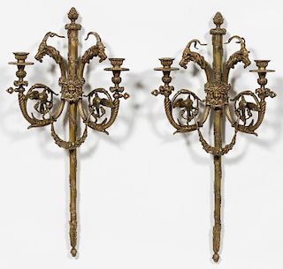 Pr, French Mid 19th C. Neoclassical Bronze Sconces