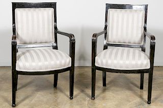 Pr., 19th C. French Ebonized Arm Chairs