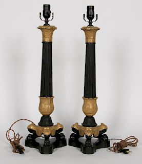 Pr., Fine French Charles X Gilded Bronze Lamps