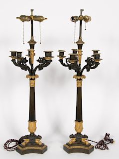 Pr., Fine French Charles X Candelabra Lamps
