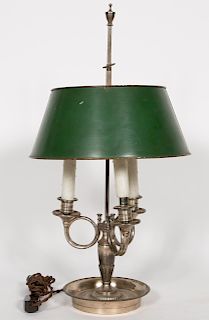 French Three Light Silver Plated Bouillotte Lamp