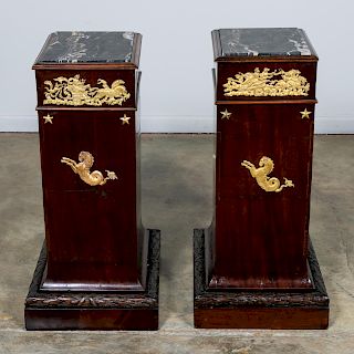 Pr. French Empire Style Marble Top Pedestals