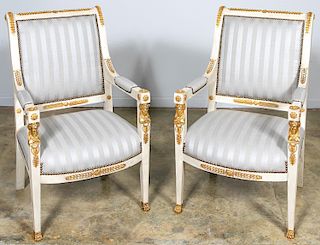 Pr, 19th C. French Empire Bronze Mounted Fauteuils