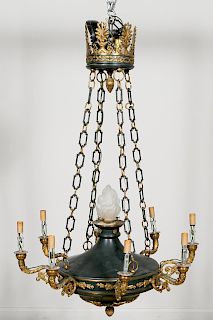 20th C. Empire Style Tole and Bronze Chandelier