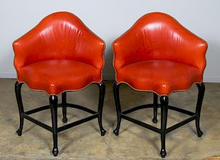 Pair of Fauteuil de Cabinet Red Leather Chairs