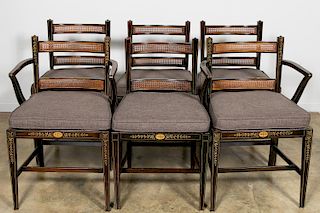 Set Six, Regency Style Faux Painted Caned Chairs