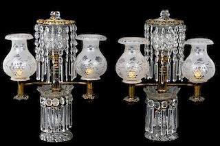 Pair, Johnston Brookes Cut Glass Argand Lamps