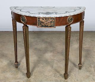English Neoclassical Marble Top Demilune Table