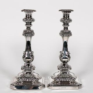 Pair Sheffield King George III Silver Candlesticks