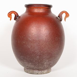 Murano Style, Amberina Swan Handled Glass Vase
