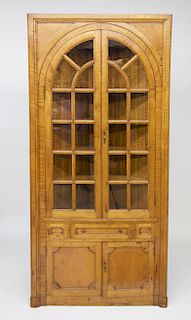 American Hand Crafted Tiger Maple Corner Cabinet