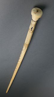 Whaleman Made Whalebone and Whale Ivory Walking Stick, circa 1850