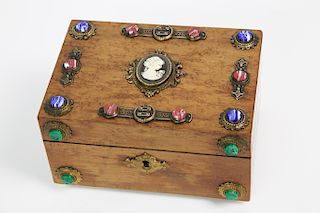 French Victorian Lady's Stone Studded Trinket Box