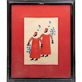 Carlos Mérida. Dos bailarines llamados Chinelos de Tepoztlán, de la carpeta "Carnival in Mexico". Firmada. 1940. Litografía. 39 x 28 cm