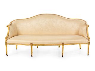 A George III Cream-Painted and Parcel Gilt Camelback Sofa