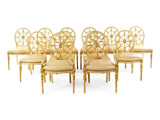 A Set of Twelve George III Style Cream-Painted and Parcel Gilt Dining Chairs