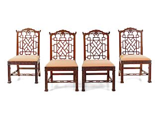 A Set of Four Chinese Chippendale Mahogany Dining Chairs
