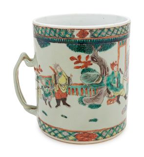 A Large Chinese Famille Verte Painted Porcelain Mug 