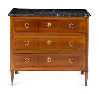 A Louis XVI Style Mahogany Marble-Top Commode