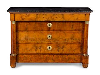 An Empire Style Burl Walnut Marble-Top Commode