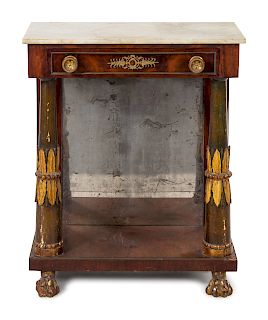 An Empire Parcel Gilt and Figured Mahogany Marble-Top Pier Table