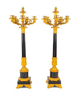 A Pair of Louis Philippe Gilt Bronze and Marble Candelabra 