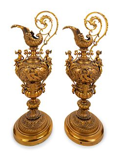 A Pair of Neoclassical Gilt Bronze Ewers