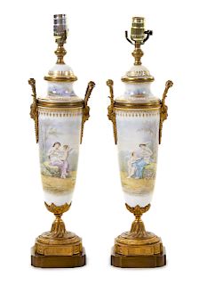 A Pair of Sevres Style Porcelain Urns