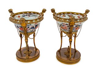 A Pair of French Gilt Bronze Mounted Chinese Porcelain Coupes