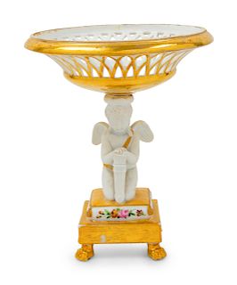 A Paris Porcelain Parcel Gilt Figural Basket