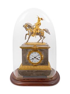 A French Gilt Bronze and Silvered Metal Figural Mantel Clock
