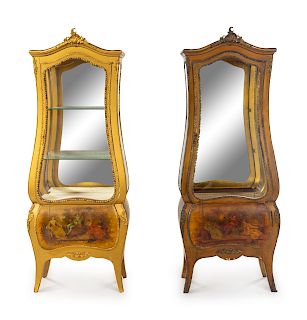 A Pair of Gilt Bronze Mounted Vernis Martin Vitrine Cabinets