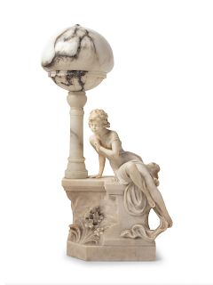 An Italian Alabaster Figural Lamp