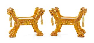 A Pair of Italian Giltwood Tabourets