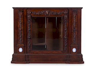 A Renaissance Revival Jasperware Mounted Carved Burlwood Cabinet