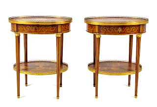 A Pair of Continental Gilt Metal Mounted Marquetry Side Tables